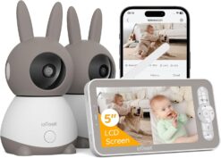 ieGeek Baby Monitor 2K with 5" Screen + 2 PTZ 360° Cameras
