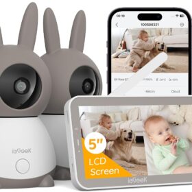 ieGeek Baby Monitor 2K with 5″ Screen + 2 PTZ 360° Cameras