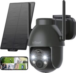Outdoor Solar Security Camera 2K Black | ieGeek 360° PTZ