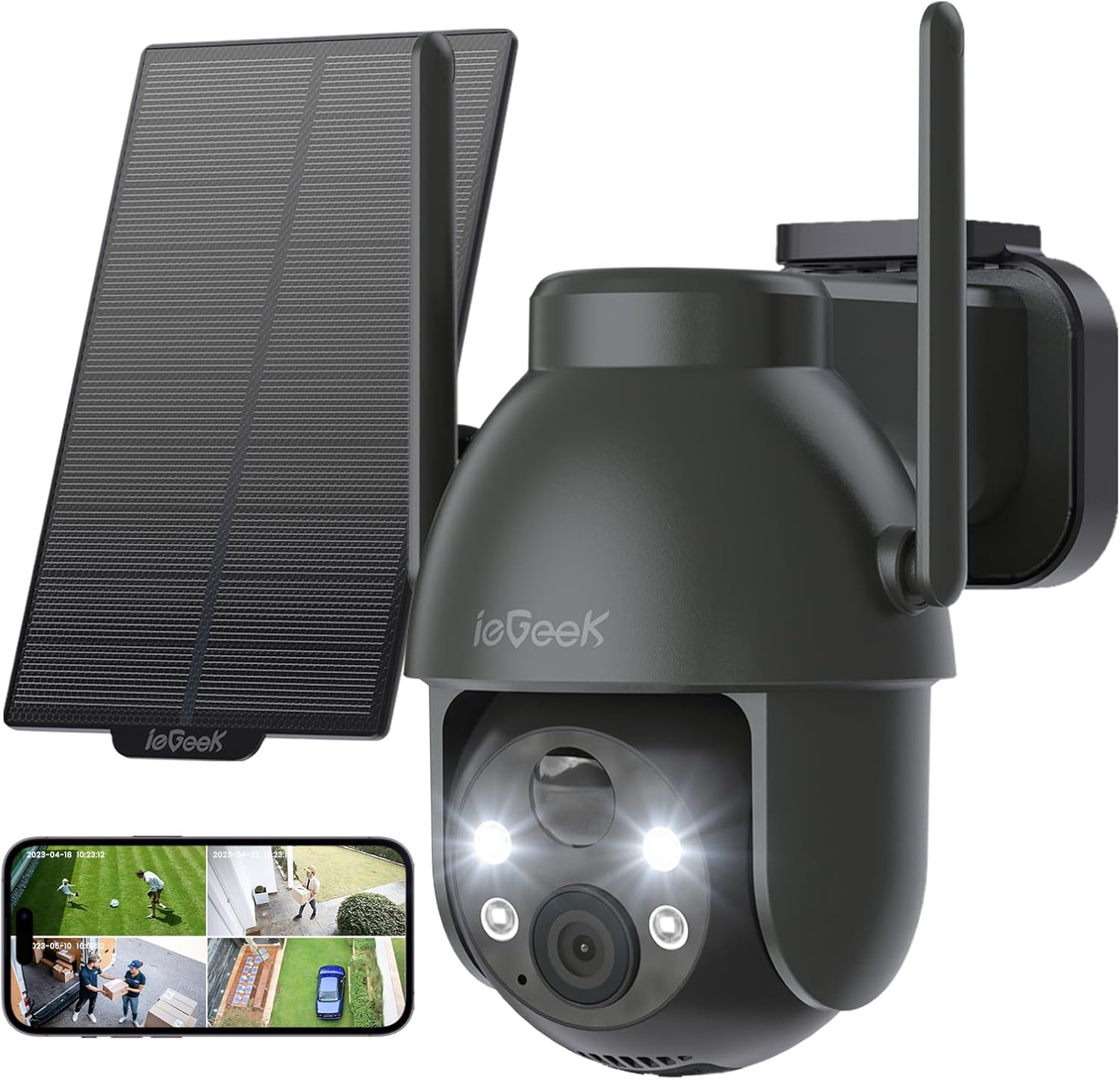 Outdoor Solar Security Camera 2K Black | ieGeek 360° PTZ