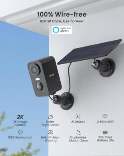 Alternative view of Solar Security Camera 2K WiFi Black | ieGeek Indoor/Outdoor