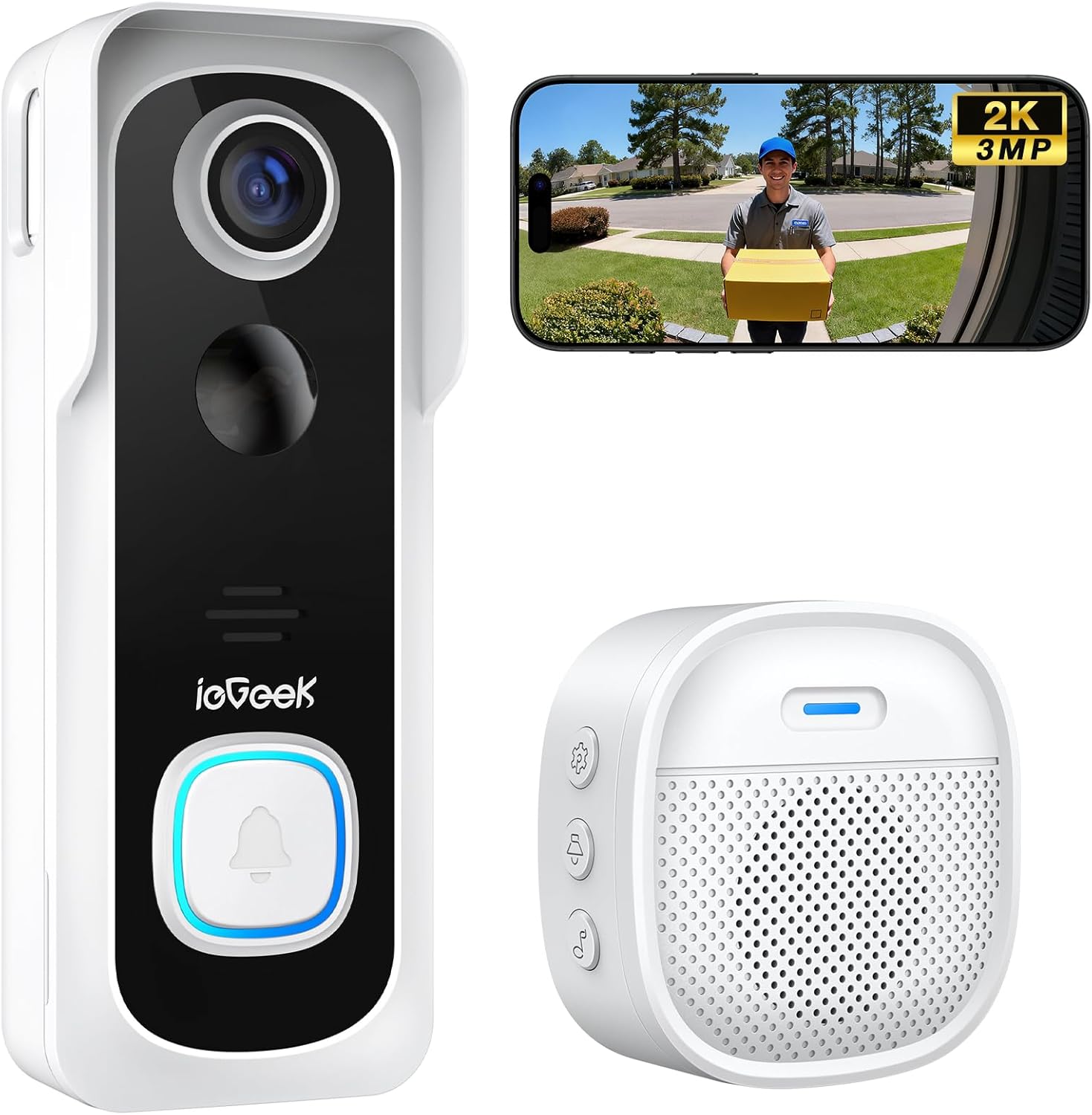 ieGeek Doorbell Camera 2K Wireless | No Subscription | IP66