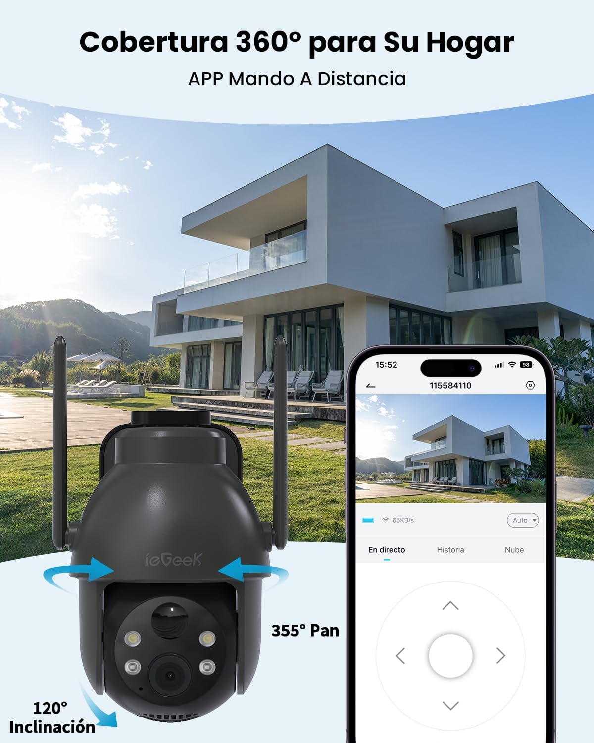 Outdoor Solar Security Camera 2K Black | ieGeek 360° PTZ - Image 8