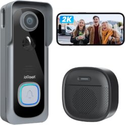 ieGeek Doorbell Camera 2K Wireless | No Subscription | IP66 | Grey